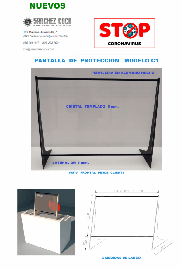 😷MAMPARAS protectoras CORONAVIRUS COVID19 modelo C1-120