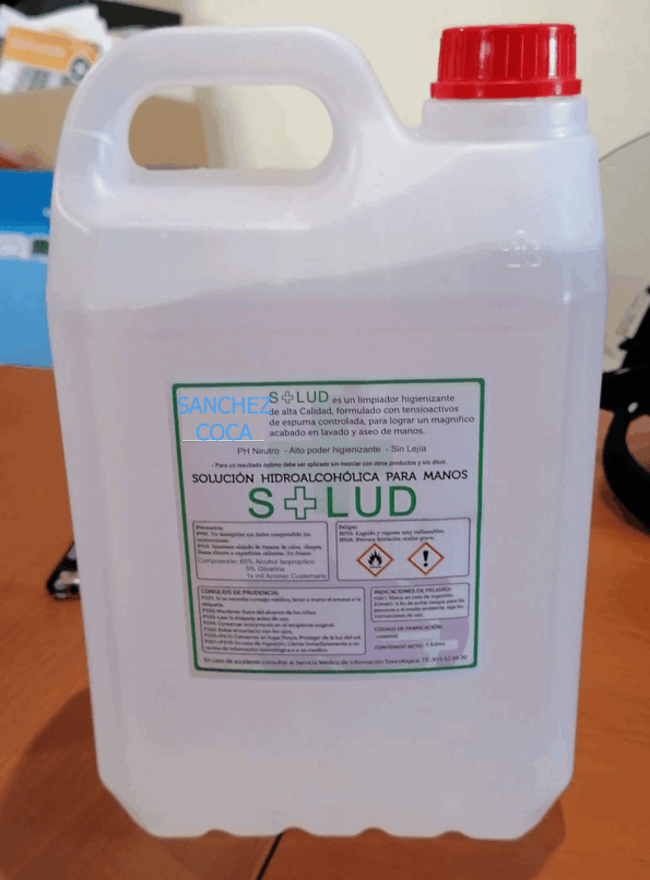 Gel limpiador hidroalcohólico higienizante de manos. Garrafa 5 litros.