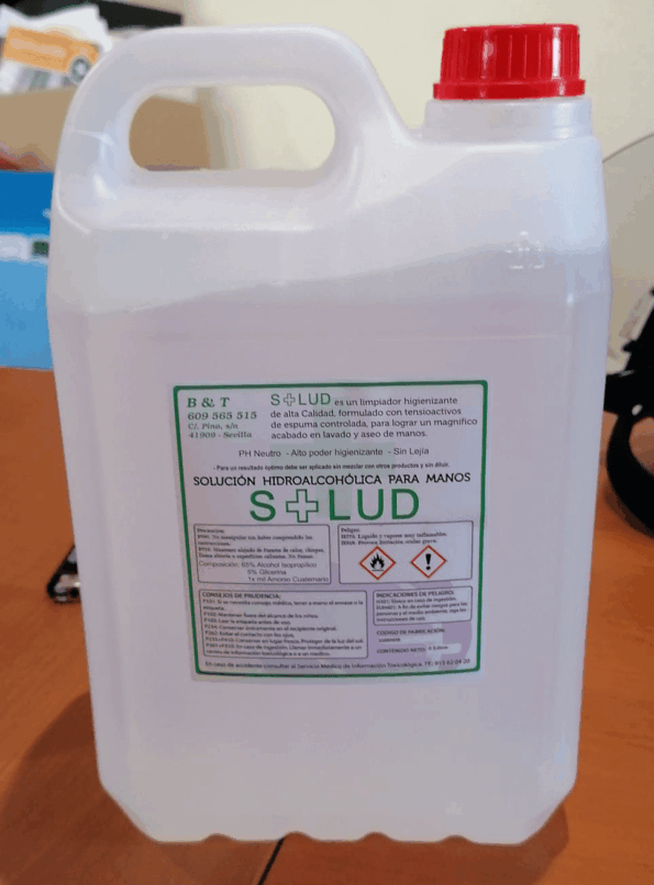 Gel limpiador hidroalcohólico higienizante de manos. Garrafa 5 litros.