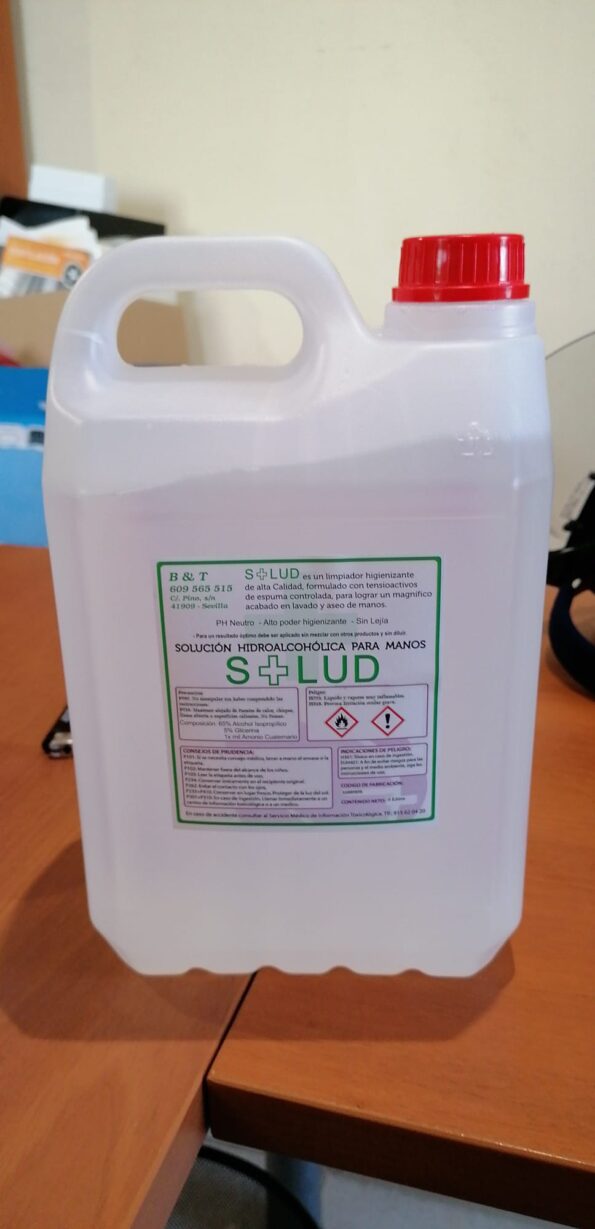 Gel limpiador hidroalcohólico higienizante de manos. Garrafa 5 litros.